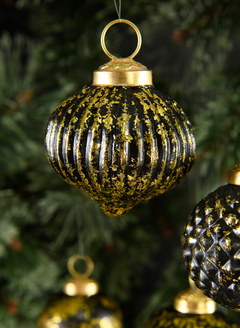 2.5in Wide Black Gold Antique Glass Ornaments, Set of 12 Decor Jamali Garden