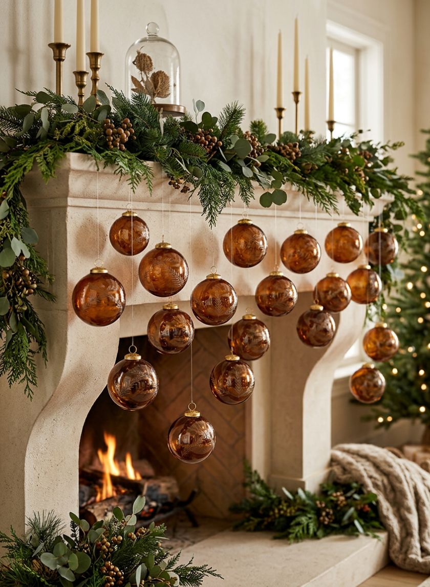 4in Round Almira Palm Amber Luster Glass Ornament, Set of 4 Decor Jamali Garden