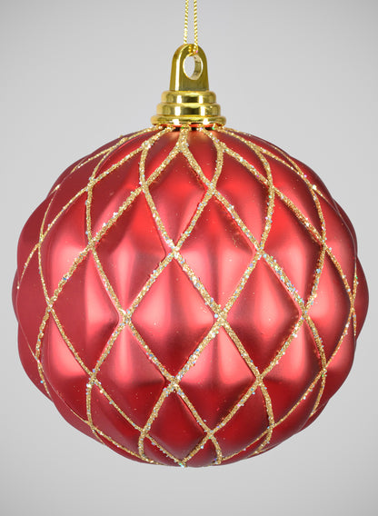 6in Round Red Gold Harlequin Plastic Ornament Ball Decor Jamali Garden