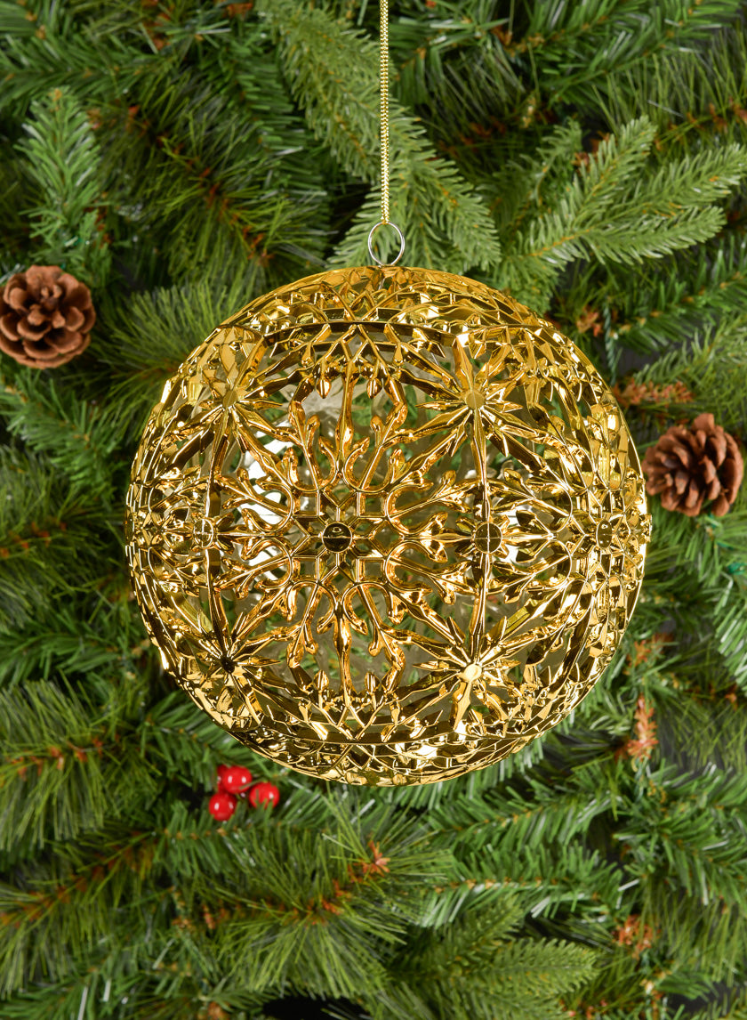 8in Snowflake 8in Round Shiny Gold Snowflake Plastic Ball – Jamali Garden