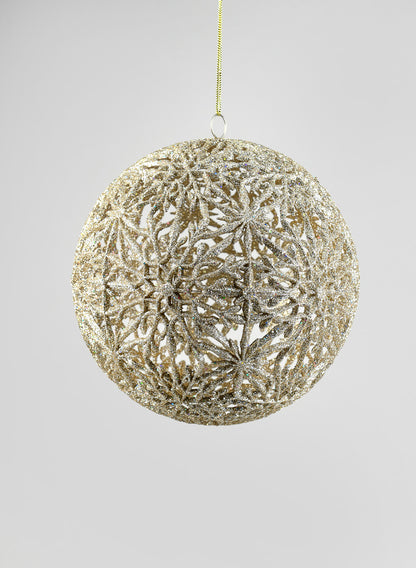 8in Round Snowflake Hollow Plastic Ball - Laser &amp; Champagne Gold Glitter Decor Jamali Garden