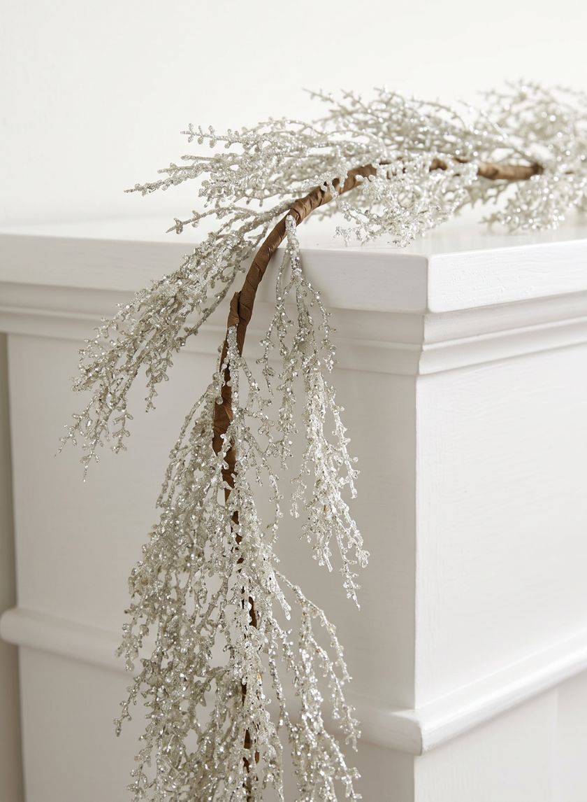 60in Long Frosted Silver Garland Decor Jamali Garden