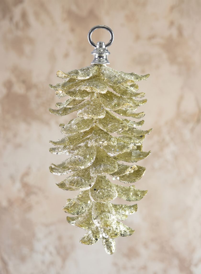 10in Long Gold Glitter Pinecone Decor Jamali Garden