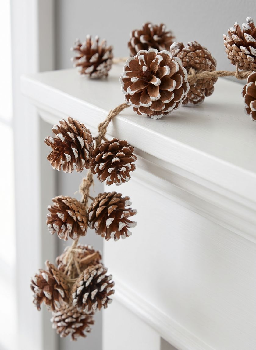 6ft Long White Tips Pinecones Garland Decor Jamali Garden