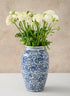 11in Tall Qing Dynasty Blue Floral Ceramic Vase Decor Jamali Garden