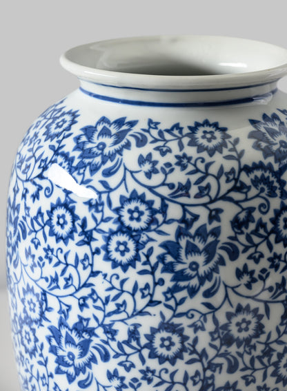 11in Tall Qing Dynasty Blue Floral Ceramic Vase Decor Jamali Garden