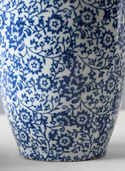 11in Tall Qing Dynasty Blue Floral Ceramic Vase Decor Jamali Garden