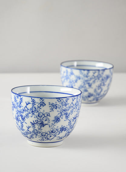 3.25in Tall Qing Dynasty Blue Floral Ceramic Bowls, Set of 2 Decor Jamali Garden