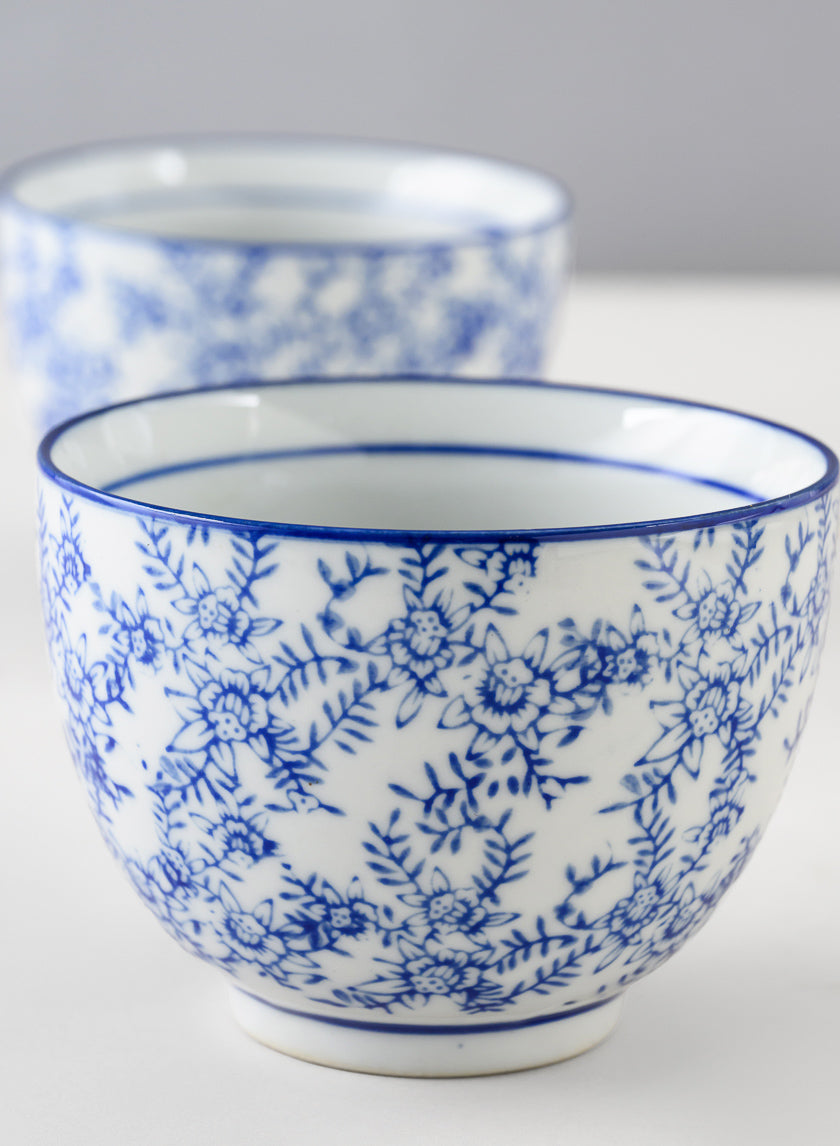 3.25in Tall Qing Dynasty Blue Floral Ceramic Bowls, Set of 2 Decor Jamali Garden