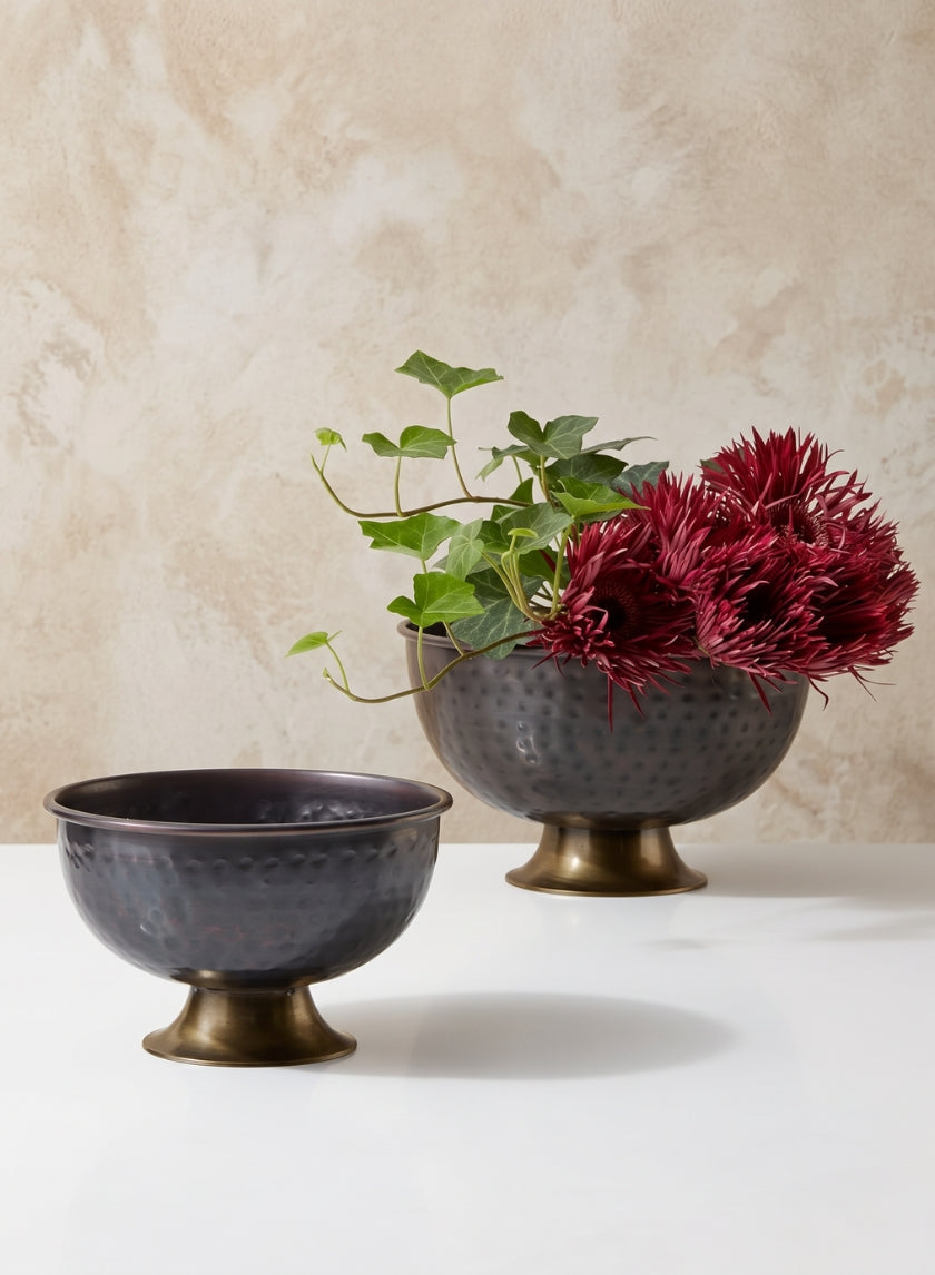 Footed Hammered Copper Bowls Decor Jamali Garden