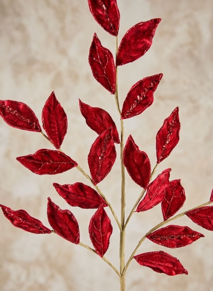28in Long Glittered Holly Leaves Spray Decor Jamali Garden