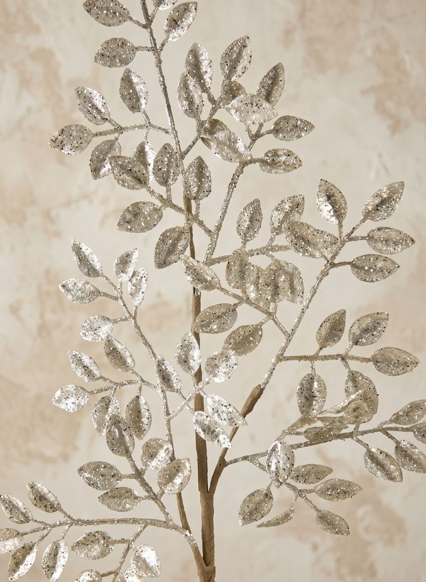 26in Long Champagne Glitter Leaf Spray Decor Jamali Garden
