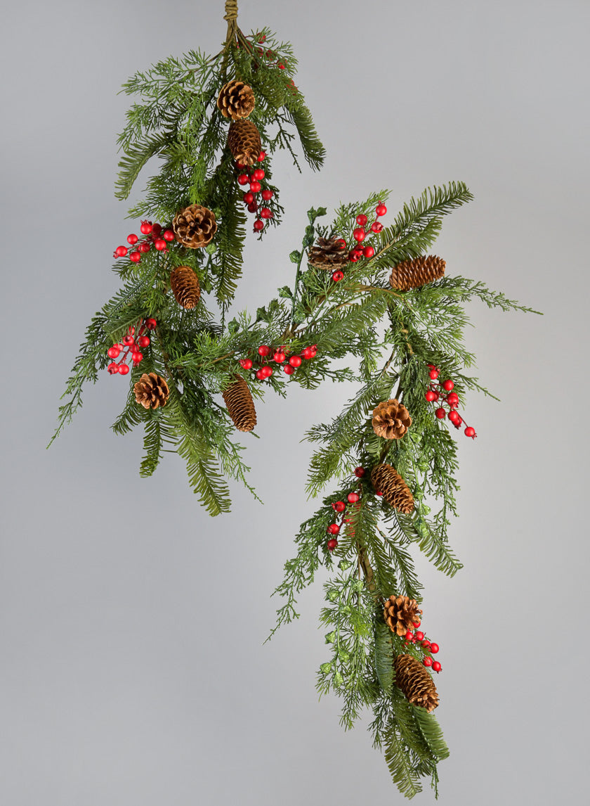 60in Long Pine and Berry Garland Decor Jamali Garden