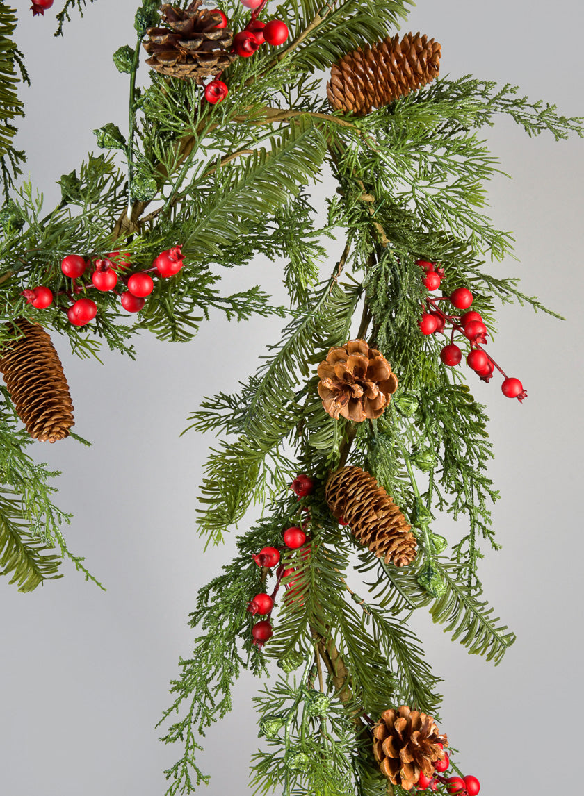 60in Long Pine and Berry Garland Decor Jamali Garden