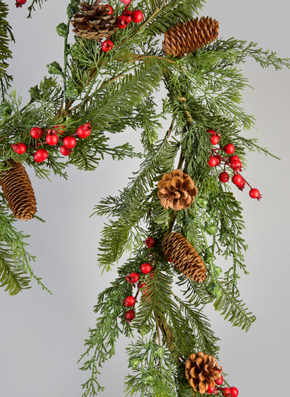 60in Long Pine and Berry Garland Decor Jamali Garden