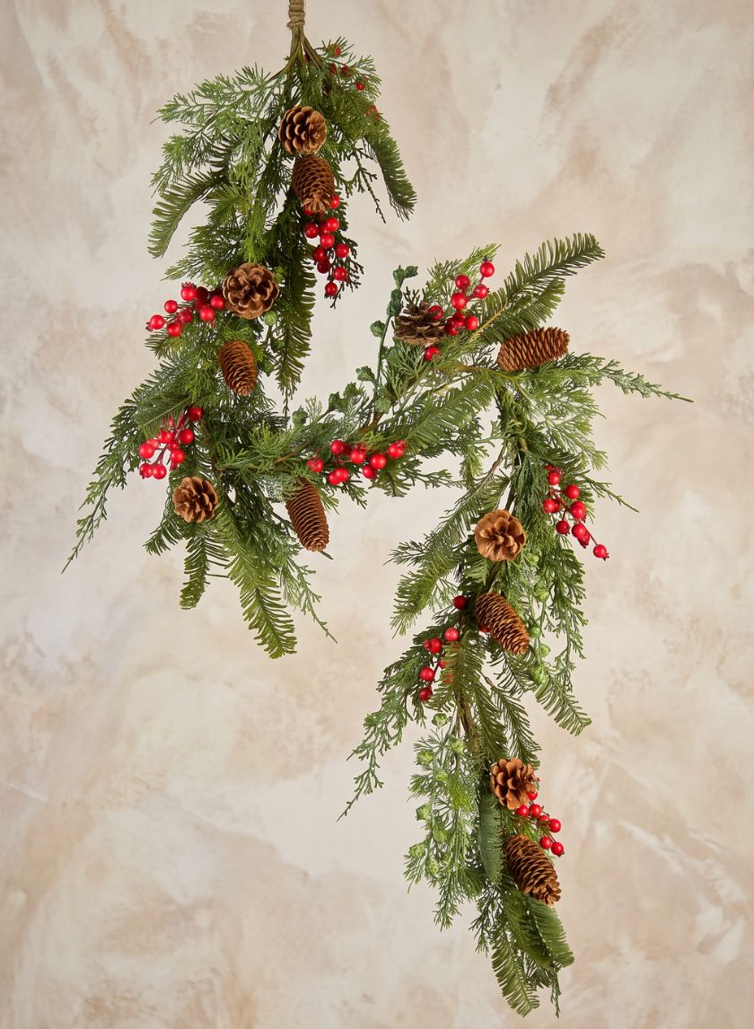 60in Long Pine and Berry Garland Decor Jamali Garden