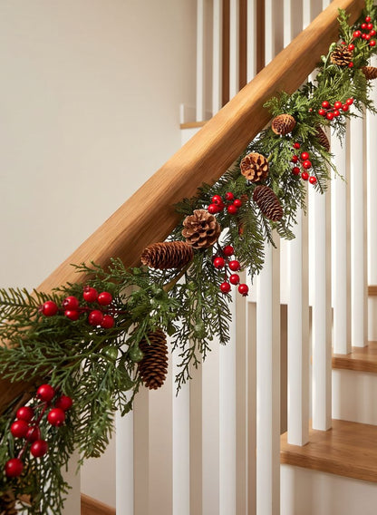 60in Long Pine and Berry Garland Decor Jamali Garden