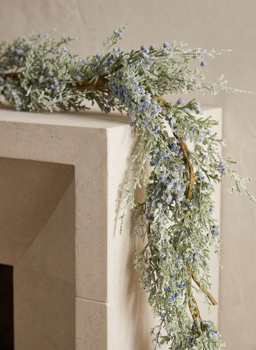 60in Long Iced Blue Berry Pine Garland Decor Jamali Garden