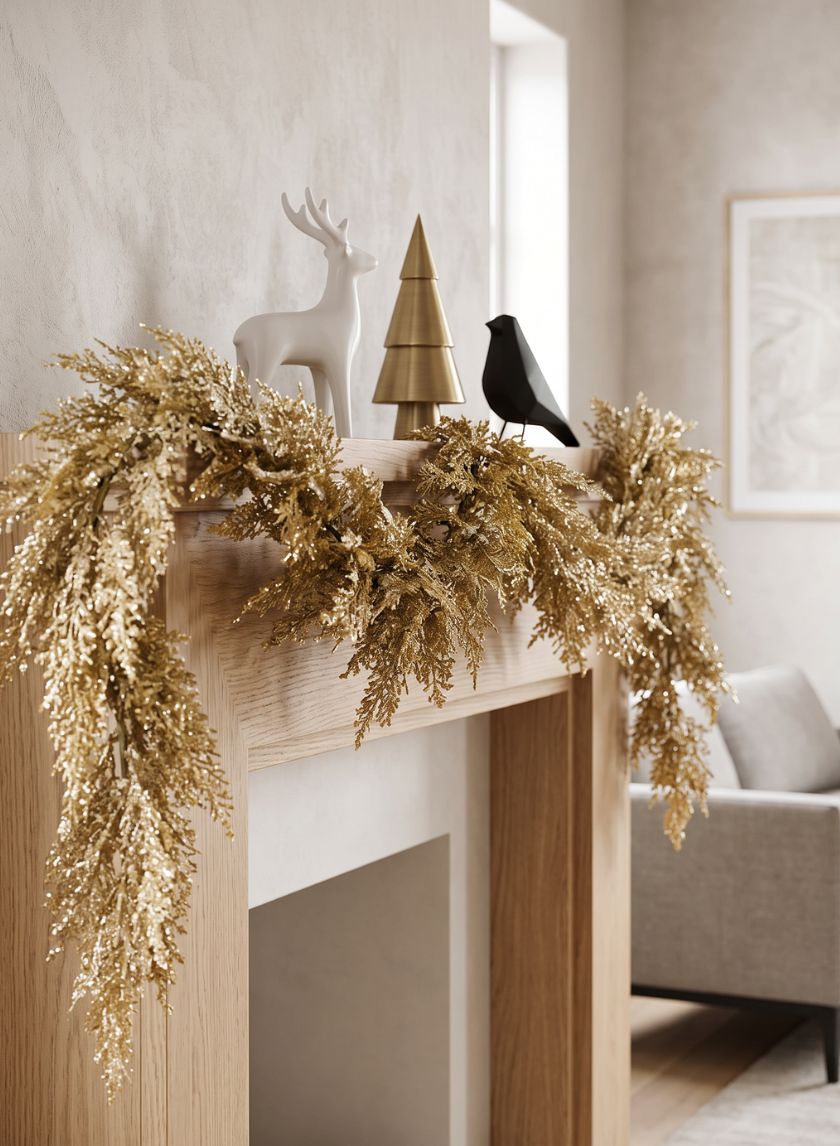65in Long Gold Glitter Cedar Garland Decor Jamali Garden