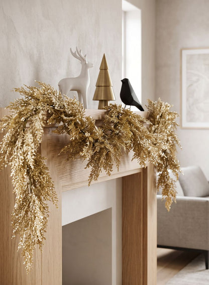 65in Long Gold Glitter Cedar Garland Decor Jamali Garden