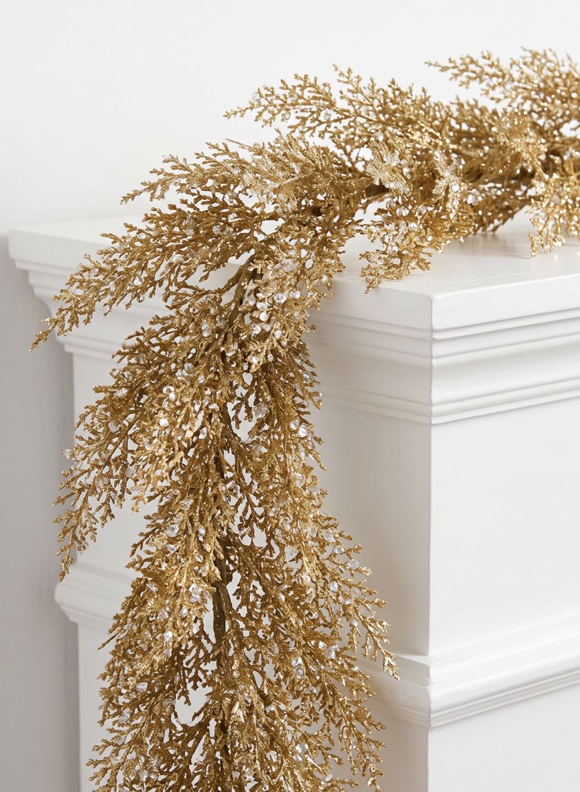 65in Long Gold Glitter Cedar Garland Decor Jamali Garden