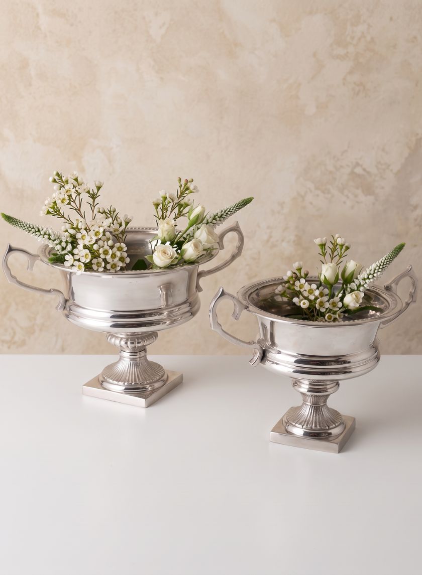 Aluminum Flower Silver Urn