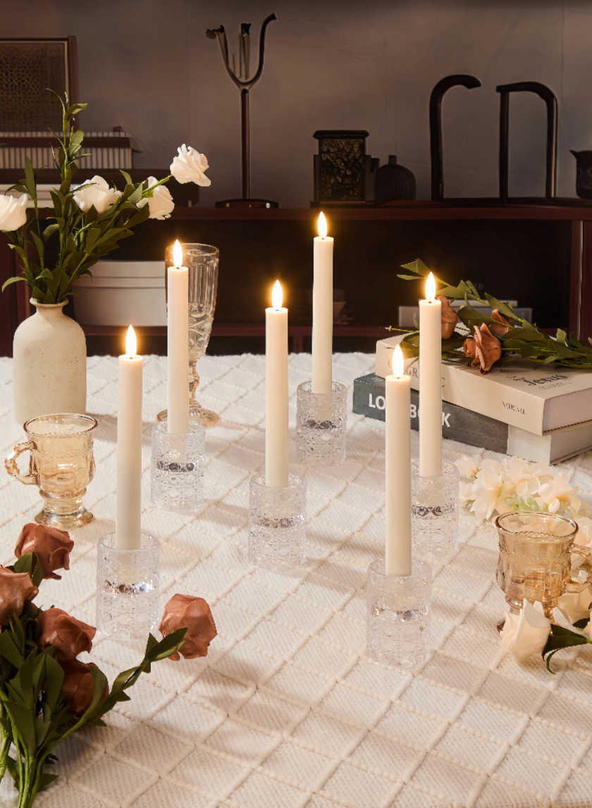 9in Tall White Taper Candles with Remote, Set of 6 Decor Jamali Garden