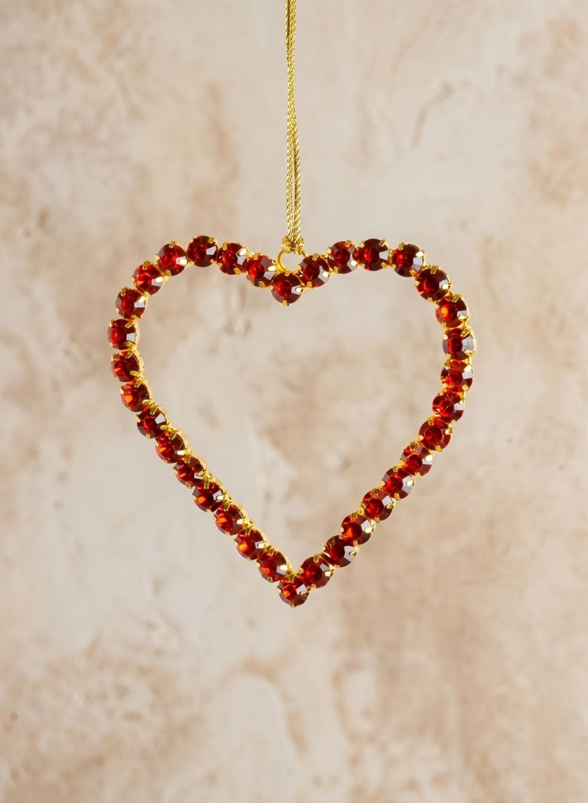 3.75in Long Red Glass Stone Hanging Heart Decor Jamali Garden