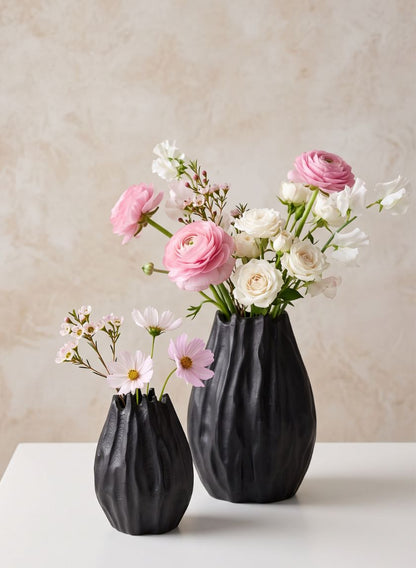 Aluminum Cosmos Black Bark Look Vase