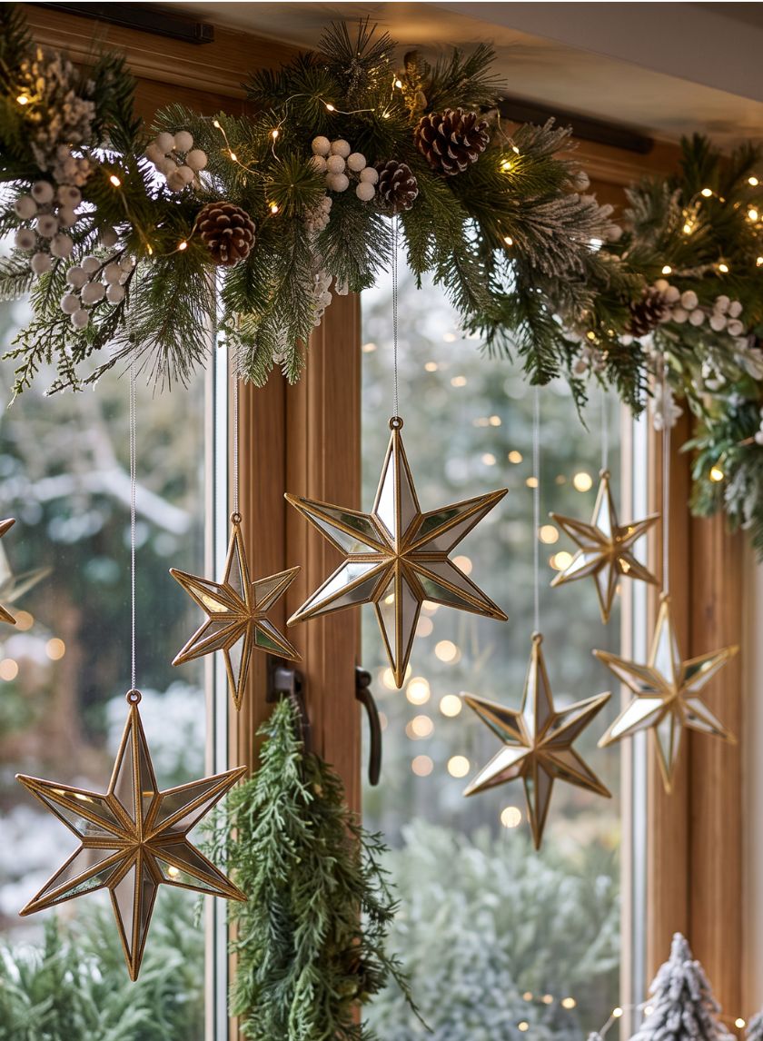 5in Long Antique Gold Mirror Star Plastic Ornament Decor Jamali Garden