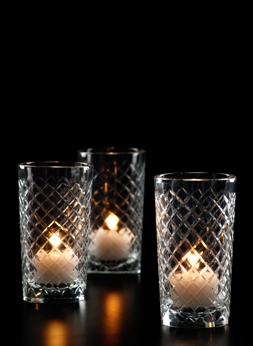4 1/2in Tall Cut Glass Squares Votive Holder, Set of 6 Decor Jamali Garden