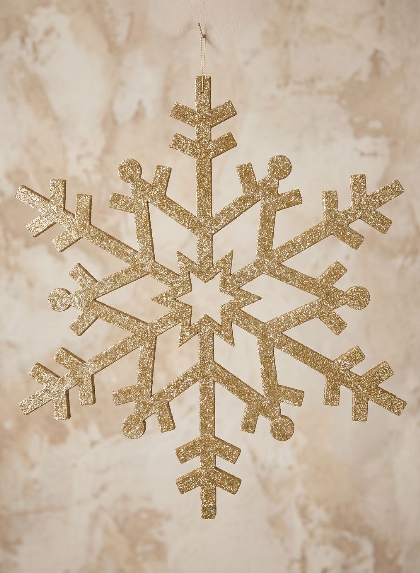 32in Long Giant Gold Glitter Snowflake Resin Ornament Decor Jamali Garden