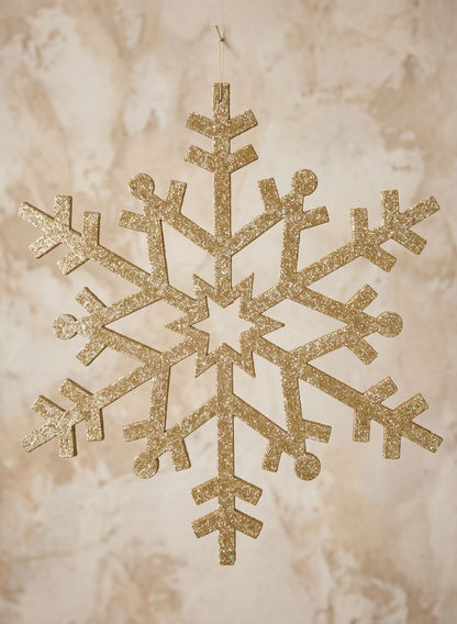 32in Long Giant Gold Glitter Snowflake Resin Ornament Decor Jamali Garden