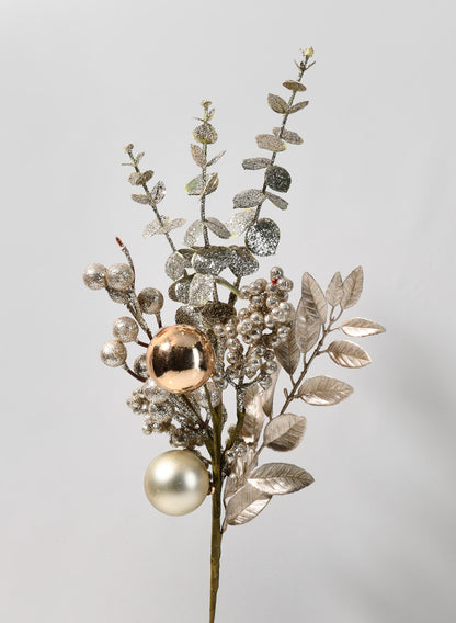 19in Long Champagne Glitter Eucalyptus &amp; Berry Pick, Case of 12 Decor Jamali Garden
