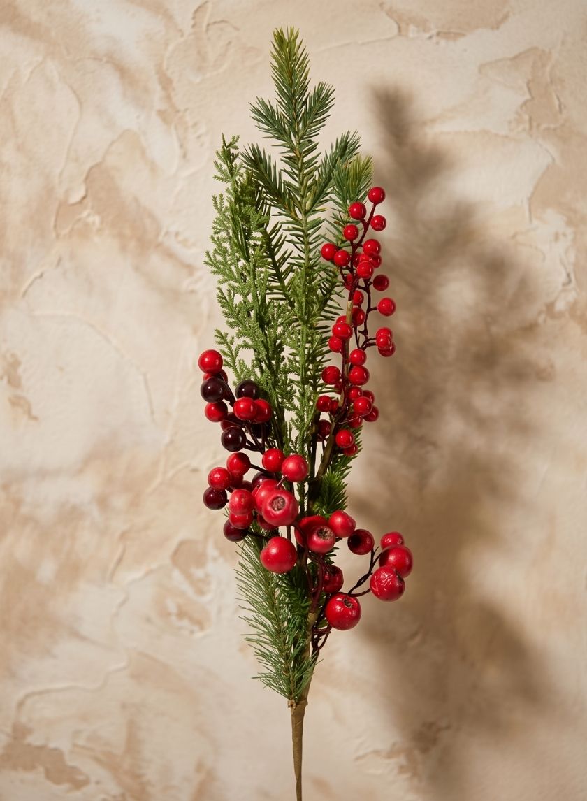 31.25in Long Mixed Pine &amp; Red Berries Pick, Case of 12 Decor Jamali Garden