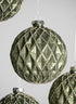 4in Round Gilded Antique Silver Forest Pine Green Glass Ornament, Set of 4 Decor Jamali Garden