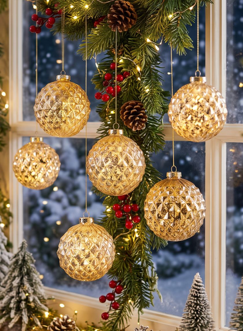 4in Round Gilded Old Gold Glass Ornament, Set of 4 Decor Jamali Garden