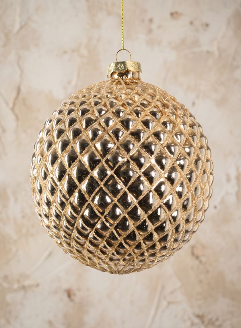 9in Round Gilded Hammered Gold Glass Ornament, Set of 2 Decor Jamali Garden
