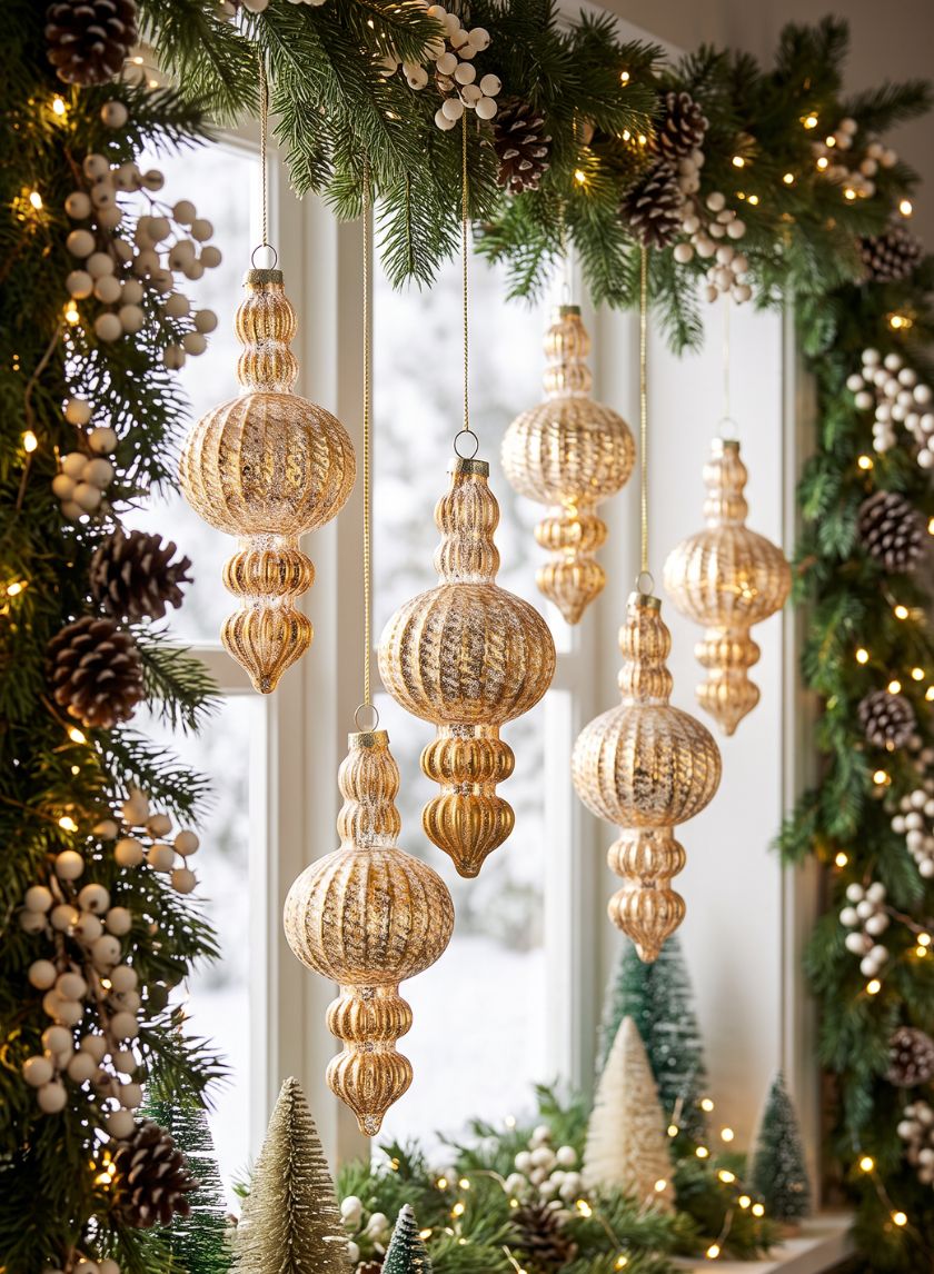 6in Long Gilded Old Gold Finial Glass Ornament, Set of 4 Decor Jamali Garden