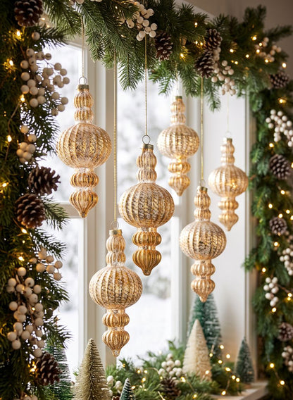 6in Long Gilded Old Gold Finial Glass Ornament, Set of 4 Decor Jamali Garden