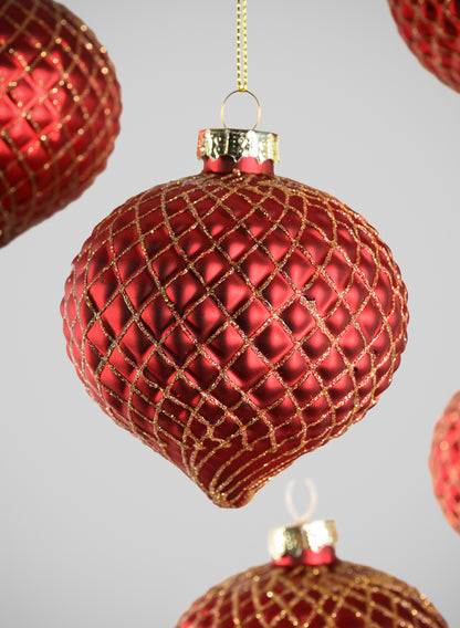 3in Wide Gilded Gold Red Onion Glass Ornament, Set of 6 Decor Jamali Garden