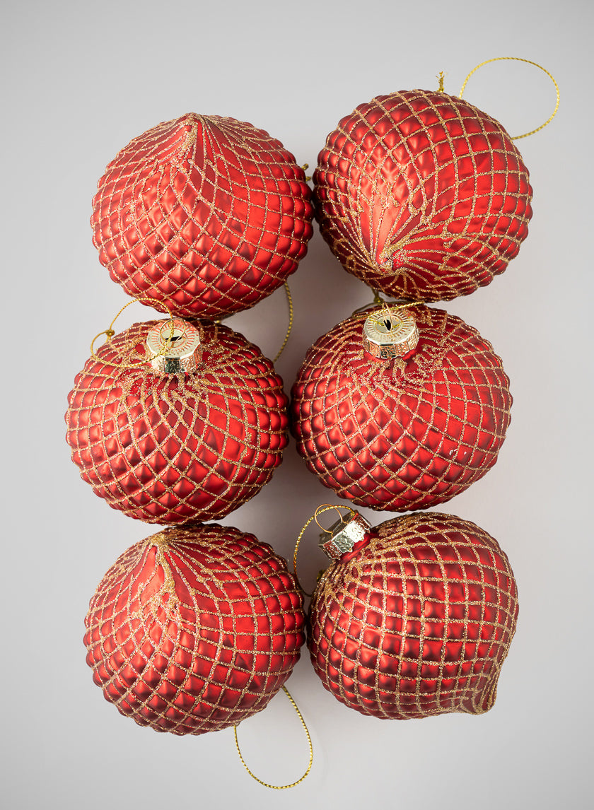 3in Wide Gilded Gold Red Onion Glass Ornament, Set of 6 Decor Jamali Garden