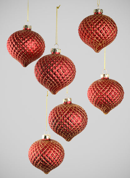 3in Wide Gilded Gold Red Onion Glass Ornament, Set of 6 Decor Jamali Garden