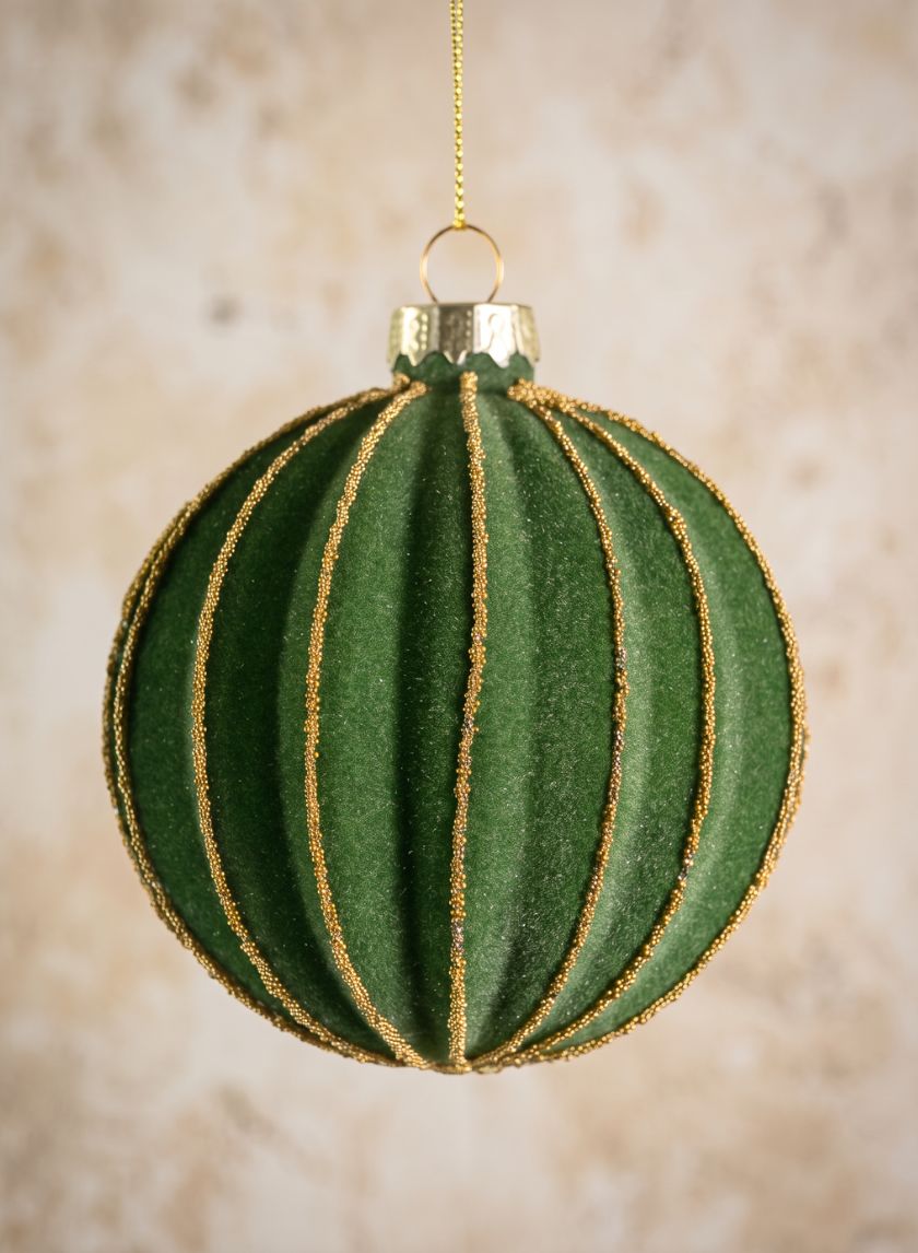 3in Round Gold Lined Christmas Green Velvet Glass Ornament, Set of 6 Decor Jamali Garden