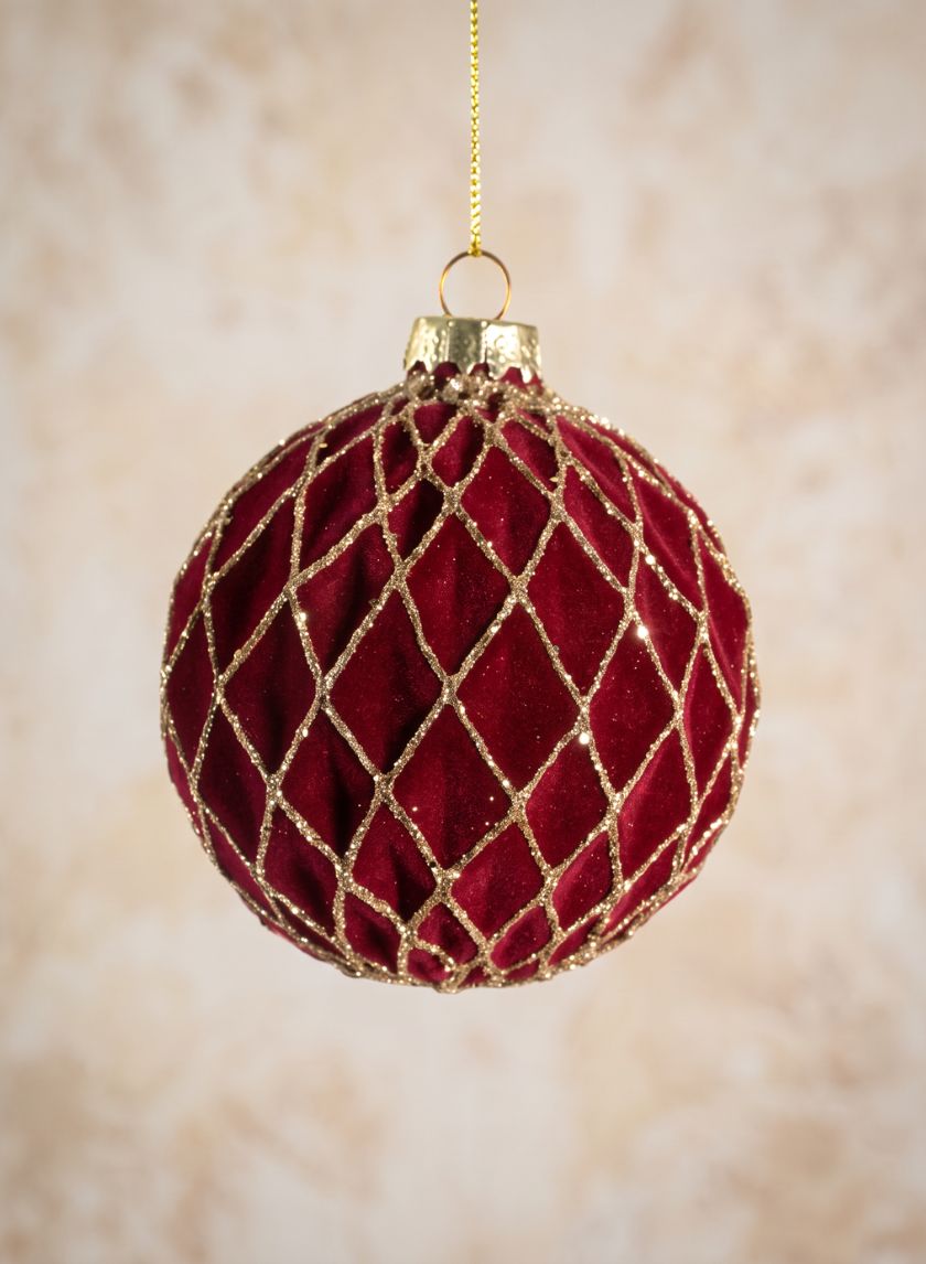 3in Round Gilded Gold Lined Burgundy Velvet Glass Ornament, Set of 6 Decor Jamali Garden
