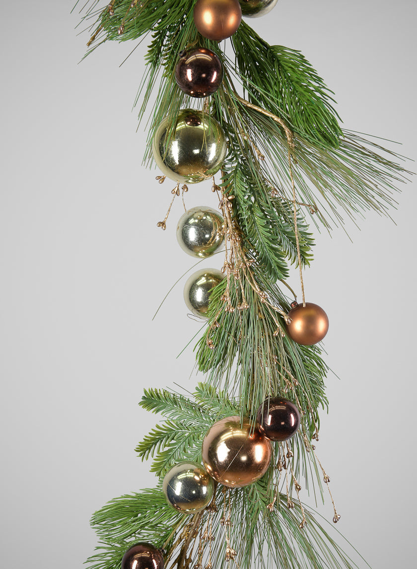 60in Long Classic Pine Garland with Gold Ornaments and Glitter Berries, Case of 4 Decor Jamali Garden