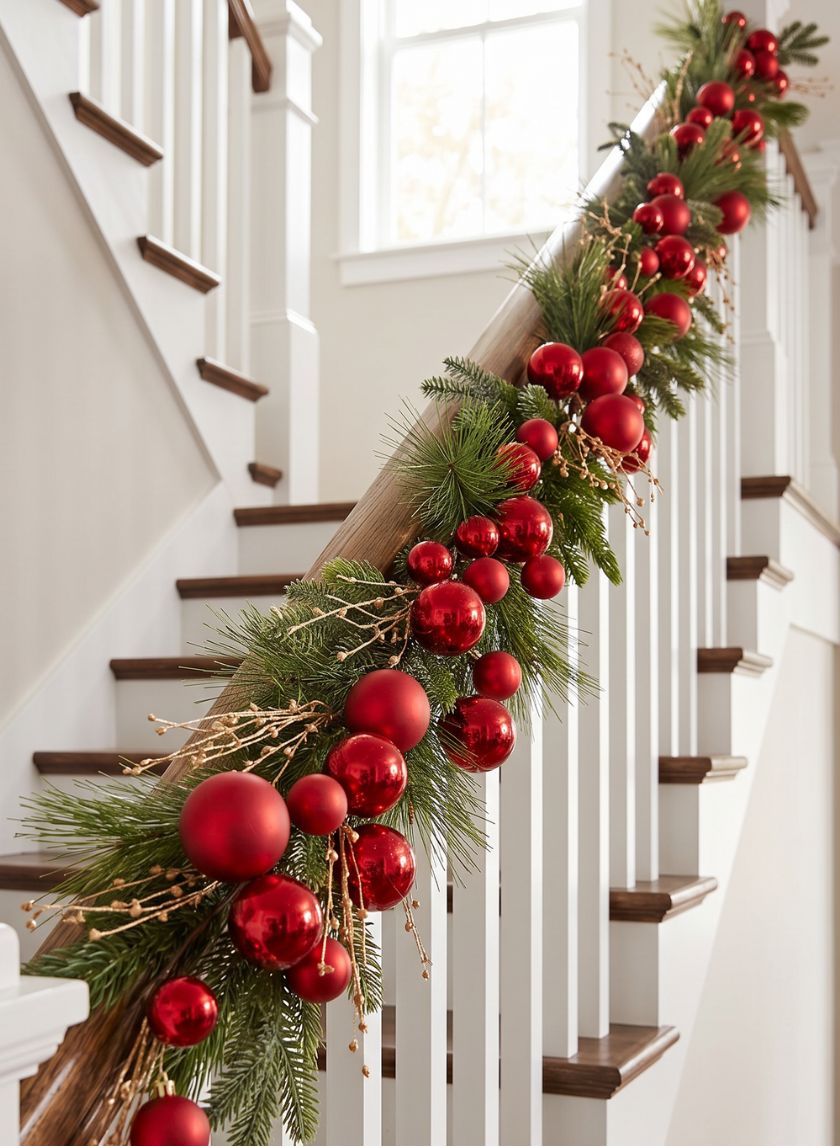 60in Long Classic Pine Garland with Red Ornaments &amp; Glitter Berries Decor Jamali Garden