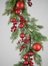 62in Long Classic Christmas Pine Garland with Red Ball Ornament and Red Berry, Case of 4 Decor Jamali Garden