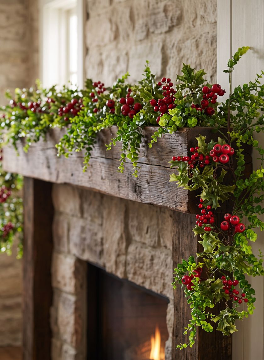 60in Long Eucalyptus and Red Berry Garland