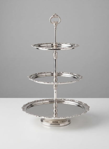 19in Tall Pierrefort Lace Silver 3 Plate Stand